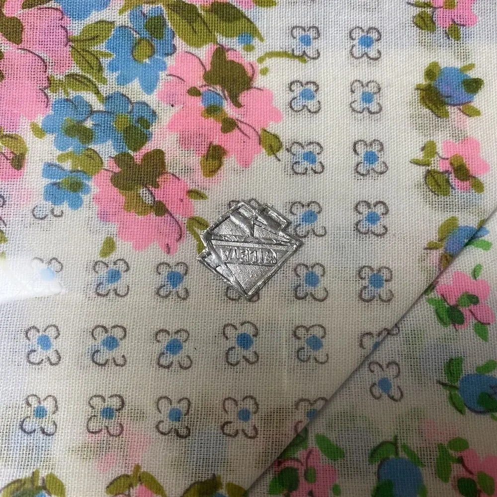 Vintage Set of 6 Handkerchiefs Blue Pink Floral NOS